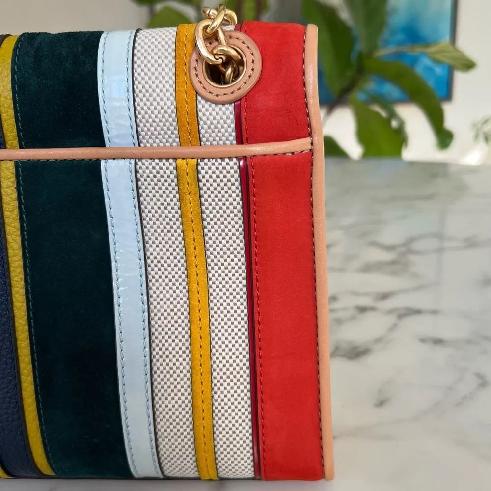 Tory Burch Fleming Convertible Shoulder Crossbody Bag Balloon Stripe Leather